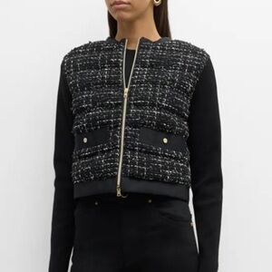 NEW TAGS ON Herno Short Sequin Black Jacket with Textured Tweed Design